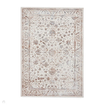Creation 50112 Traditional Floral Medallion Border Metallic Shimmer Soft Textured Low Profile Short-Pile Beige/Ivory/Warm Taupe/Silver Rug-Think Rugs-Rug Love - The Most Loved Rug Store